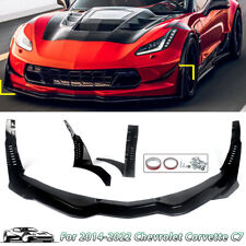 For Corvette C7 Z06 Stage 3 Front Lip Splitter + Side Winglets Gloss Black 14-19 picture