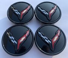 2014-24 Corvette C7, C8 Carbon Flash Cross Flag Logo Center Caps Set Of 4 OEM GM picture