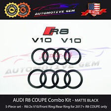 AUDI R8 Emblem MATTE BLACK Hood Trunk Ring V10 Sign Logo Badge Set 2017+ Coupe picture