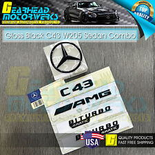 C43 AMG BITURBO 4MATIC Gloss Black Emblem Rear Star Badge Set Sedan Benz W205 picture