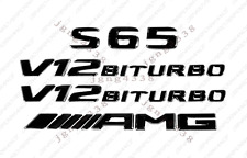 Set Gloss Black Emblem Logo Letters for Mercedes-Benz S65 V12 Biturbo AMG W222 picture