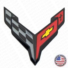 20-24 Chevrolet C8 Corvette Front Bumper Crossed Flags Logo Emblem Gloss Black picture