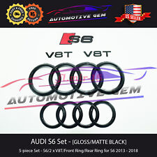 AUDI S6 Emblem BLACK Front Grille Rear Trunk Ring V8T Badge Set 2013-2023 picture