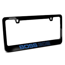 Ford Mustang Boss 302 in Blue Black Metal License Plate Frame, Made in USA picture