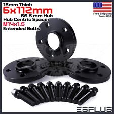 [4] 15mm Thick Audi 5x112mm CB 66.6 Wheel Spacer Kit 14x1.5 Ext Bolts Included picture