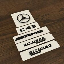 C43 AMG BITURBO 4MATIC Rear Star Emblem Gloss Black Set for Mercedes W205 SEDAN picture
