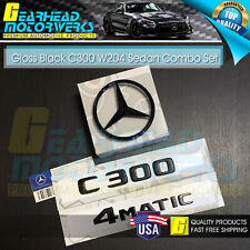 C300 Emblem 4MATIC Gloss Black Rear Trunk Star Badge Set AMG Mercedes Benz W204 picture