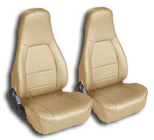 IGGEE S.LEATHER CUSTOM FIT 2 FRONT SEAT COVERS FOR MAZDA MIATA 1990-1997 BEIGE picture