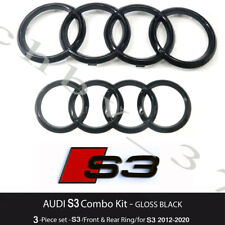audi s3 rings emblem gloss black front grill rear trunk badge oem 3pc set 12-20 picture