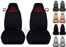 Fits Chevrolet Camaro  front car seat covers solid black w/bowtie+camaro/RS/SS.. picture