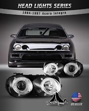 For 94-97 Acura Integra Projector Headlights Halo Front Lamp 1 Pair Chrome Clear picture