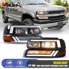 For 99-02 Chevy Silverado 1500 2500 LED DRL Black Headlights+Bumper Signal Lamps picture
