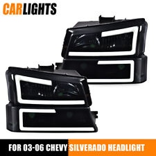 Smoke Headlights Bumper Lamps Fit For 03-07 Chevy Silverado Avalanche w/ LED DRL picture