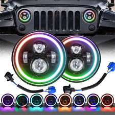 Pair RGB 7 Inch Halo LED Headlights DRL Lights Combo For Jeep Wrangler JK TJ LJ picture