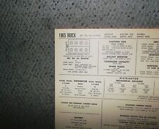 1965 Buick Wildcat, Electra & Riviera 401 CI V8 SUN Tune Up Chart Great Shape picture