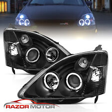 02-03 Fit Honda Civic Si EP3 Dual Angel Eye Halo Projector Black Headlights picture