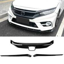 3PCS Gloss Black Front Upper Grille Cover Molding Trim For Honda Civic 2016-2018 picture