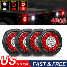 4X 4inch Red+White Round 16-LED Truck Trailer Stop Turn Signal Tail Brake Lights picture