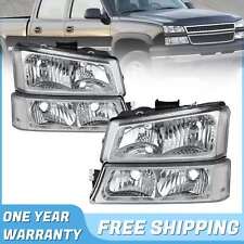 PAIR Chrome Headlights + Bumper Lights For 2003-2006 Silverado 1500 2500 3500 picture