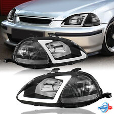 Pair Headlights For 1996-1998 Honda Civic Head lamps with LED DRL Tubes picture