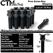 10x Black 14x1.5 Ball Seat Extend Lug Bolts 50mm Shank Fit Mercedes Stock Rims picture