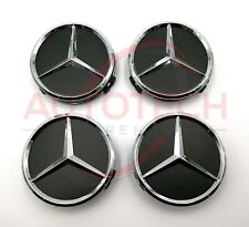 Set of 4 Mercedes-Benz Black/Chrome Wheel Center Caps - 75MM AMG WREATH picture