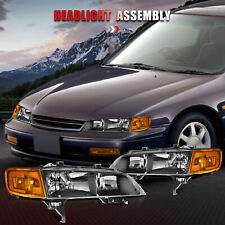 For 1994-1997 Honda Accord Black Headlights Amber Headlamps Front Left + Right picture