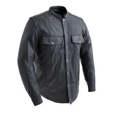 Classic Men's Cowhide Leather Motorcycle Light Weight Conceal Biker Shirt picture