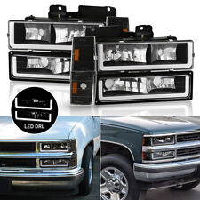 For 94-98 Chevy C10 C/K 1500 2500 LED Tube Headlights+Corner+Bumper Lamp Black-2 picture