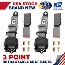 Two Universal Lap Seat Belt 3-Point Adjustable Retractable Car Gray Seat picture