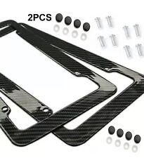 Black Car Carbon Fiber License Plate Frame Cover Front & Rear Universal USA Size picture