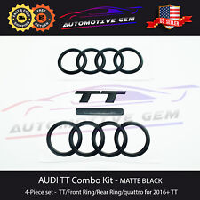 AUDI TT Hood Trunk Ring Emblem MATTE BLACK S Line quattro Logo Badge Kit 2016+ picture