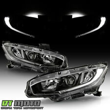 For 2016-2021 Honda Civic JDM Black Halogen w/LED DRL Projector Headlights PAIR picture