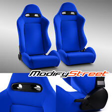 2 x BLUE Fabric LEFT/RIGHT RACING RECLINABLE SEATS + SLIDER CLASSIC STYLE picture