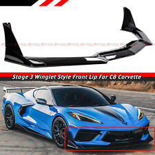 For 2020-23 Corvette C8 Z51 STG 3 Winglet Gloss Black Front Bumper Lip Splitter picture