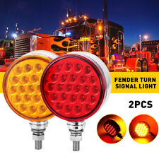 48 LED Round Dual Face Red/Amber Truck Fender Pedestal Marker Light Turn Signal picture
