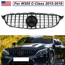 Gloss Black GT R Grille w/Emblem For Mercedes W205 2015-2018 C250 C300 C43 AMG picture