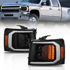 Pair LED DRL Tube Projector Headlight For 07-14 Chevy Silverado 1500 2500 3500 picture