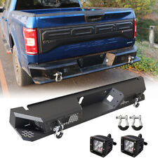 Black Heavy Steel Rear Bumper w/Shackles+LED POD Lights For 2015-2020 Ford F150 picture