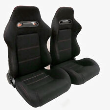 Pair of Sports Cloth Reclinable Racing Seats Black with Slider Brackets picture