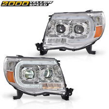 Dual LED Tube Projector Headlights Headlamps Chrome Fit For 05-11 Toyota Tacoma picture
