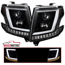 Black  Projector Headlights Fits 2015-2020 Chevy Tahoe Suburban LED Bar Strip picture