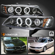 Black Fits 1994-1997 Honda Accord LED Halo Projector Headlights Left+Right 94-97 picture