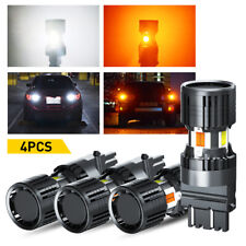 4X 3157 3156 White & Amber Switchback LED DRL Turn Signal Dual Color Light Bulbs picture