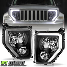 For 2008-2012 Jeep Liberty Upgrade Style Black LED Tube Headlights w/ Fog Lamp picture