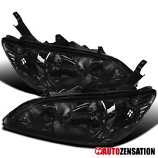Fit 2004-2005 Honda Civic Coupe Sedan Smoke Headlights Assembly Left+Right 04-05 picture