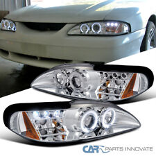 Ford 94-98 Mustang Cobra GT LED Halo Projector Headlights Lamp Chrome picture