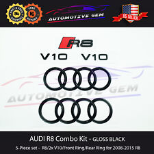 AUDI R8 Emblem GLOSS BLACK Hood Trunk Ring V10 Logo Badge Kit Set 2008-2015 picture