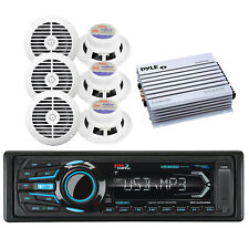 Boss AUX AM FM USB Bluetooth iPod  Radio, 400W Amplifier,6 White Marine Speakers picture