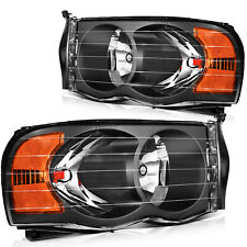 Pair Headlights Assembly For 2002-2005 Dodge Ram 1500 2500 3500 Black Headlamps picture